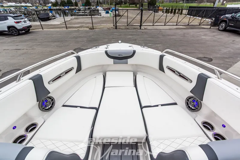 Slide: The Image of 2026 Chaparral SSX 4 boat interior with luxurious seating and modern design at Lakeside Marina. - 27