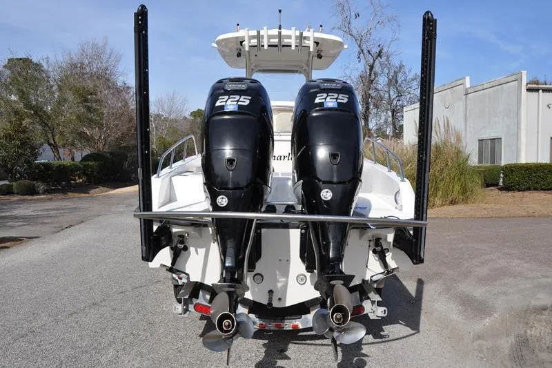 Slide: The Image of 2016 Boston Whaler 270 Dauntless with twin 225 horsepower engines, rear view. - 3