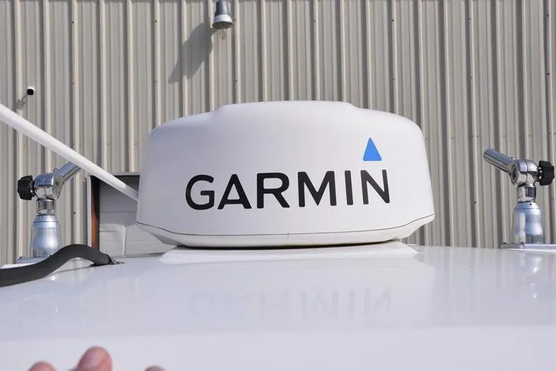 Slide: The Image of Garmin radar on 2016 Boston Whaler 270 Dauntless boat, mounted on roof. - 35