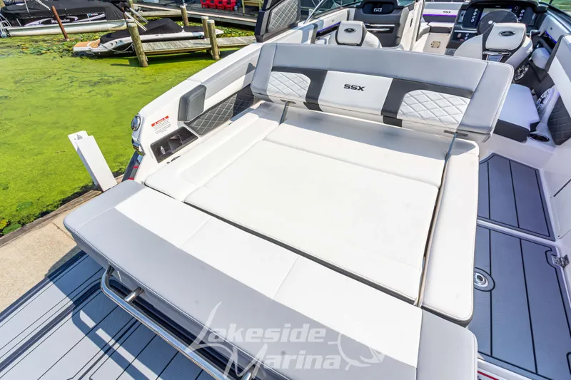 Slide: The Image of 2026 Chaparral SSX 6 boat interior with luxurious seating at Lakeside Marina. - 8