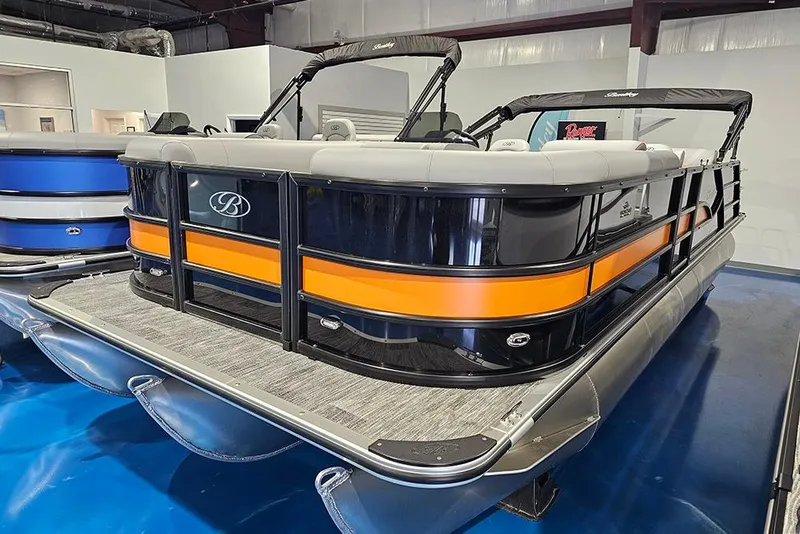 The Image of 2026 Bentley Pontoons Legacy 243 Swingback with sleek design and vibrant orange accents. - 1