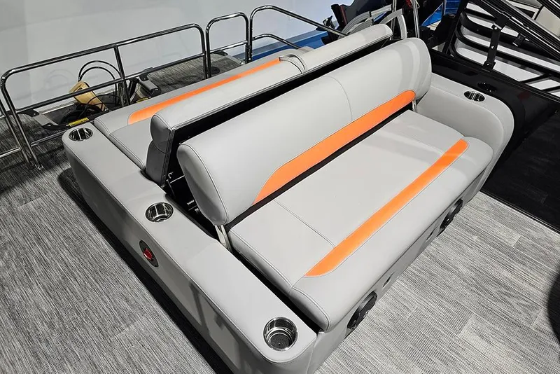 Slide: The Image of 2026 Bentley Pontoons Legacy 243 Swingback with stylish seating and cup holders. - 13