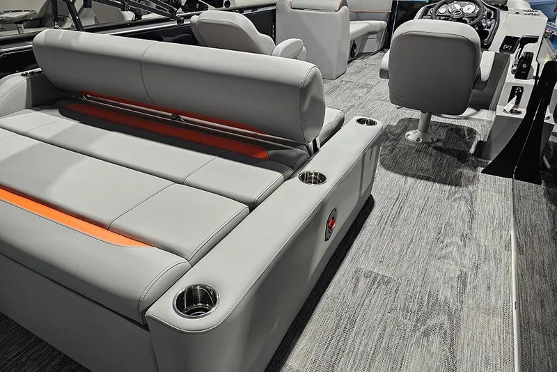 Slide: The Image of 2026 Bentley Pontoons Legacy 243 Swingback interior with luxurious seating and modern design. - 5