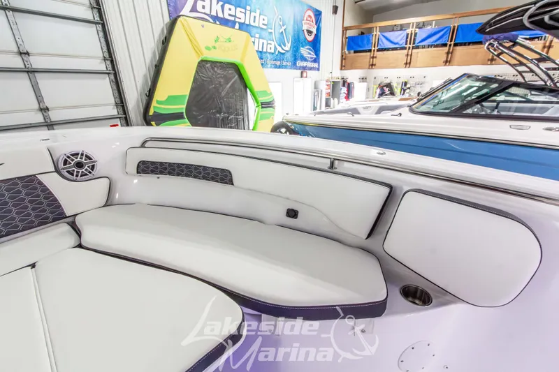 Slide: The Image of 2026 Tidewater 220 LXF boat interior with cushioned seating at Lakeside Marina. - 45