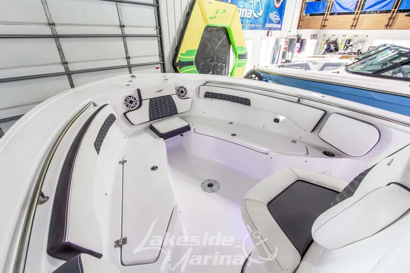 Slide: The Image of 2026 Tidewater 220 LXF boat interior with cushioned seating and modern design at Lakeside Marina. - 47