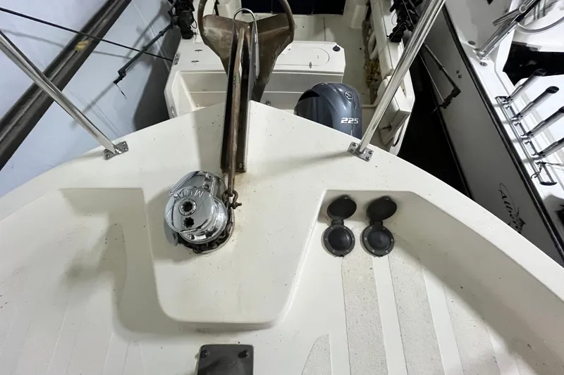 Slide: The Image of 1999 Nordic Tug 32 boat deck with anchor and winch system. - 24