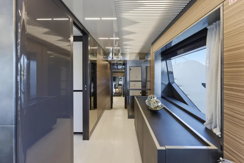 Slide: The Image of Modern interior ceiling design of 2018 Ferretti Yachts 920, featuring sleek lines and lighting. - 36