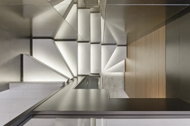 Slide: The Image of Interior view of 2018 Ferretti Yachts 920, featuring sleek modern design and cabinetry. - 56