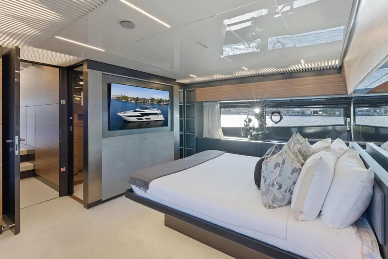 Slide: The Image of Luxurious bedroom interior of 2018 Ferretti Yachts 920 with modern design and elegant decor. - 42