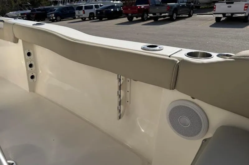 Slide: The Image of 2023 Key West 203 FS boat interior with cup holders and speaker. - 39