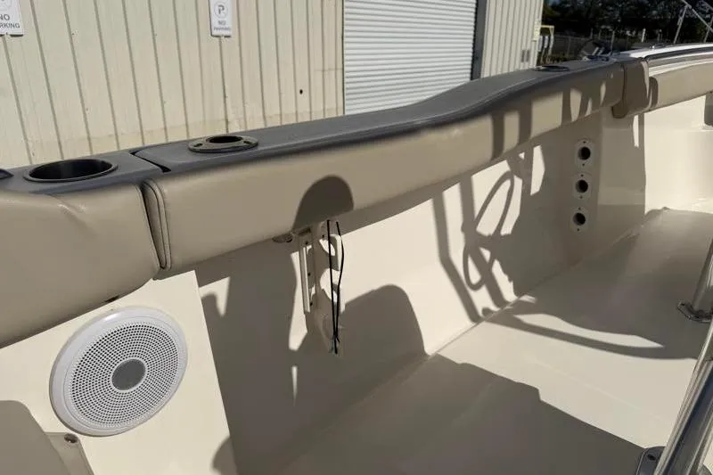 Slide: The Image of 2023 Key West 203 FS boat interior with cup holders and speaker. - 40