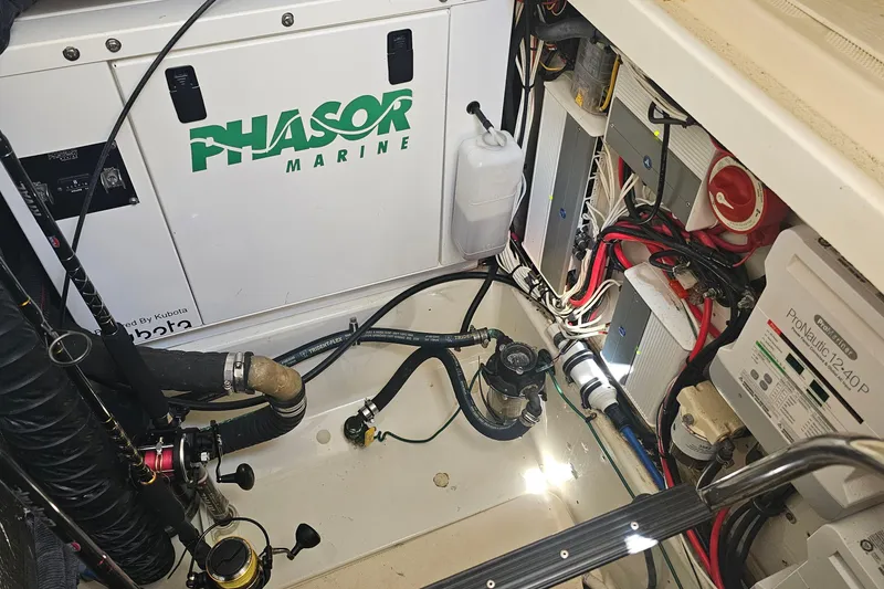 Slide: The Image of Engine compartment of 2008 Hydra-Sports Vector 3500 VX with Phasor Marine generator. - 35