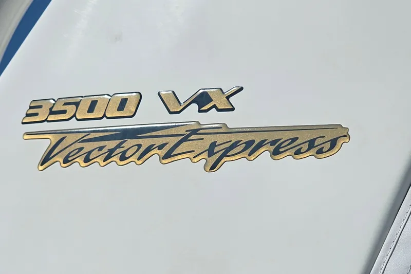 Slide: The Image of 2008 Hydra-Sports Vector 3500 VX logo on boat exterior. - 42