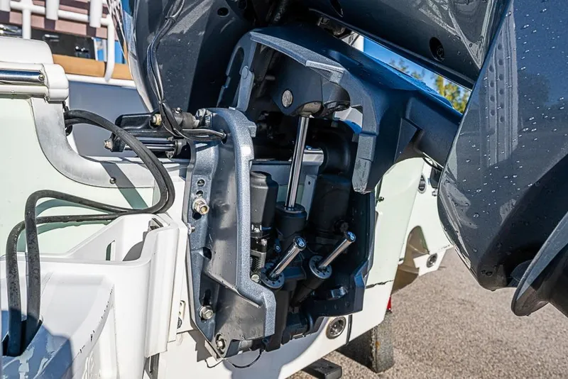 Slide: The Image of Close-up of a 2019 Sea Hunt BX 22 BR boat engine. - 36
