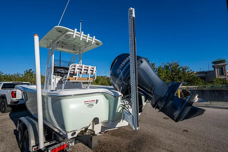 Slide: The Image of 2019 Sea Hunt BX 22 BR boat with Yamaha outboard motor on trailer. - 37