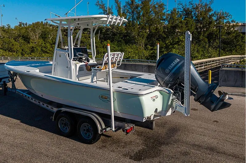 Slide: The Image of 2019 Sea Hunt BX 22 BR boat on trailer with Yamaha outboard motor. - 39