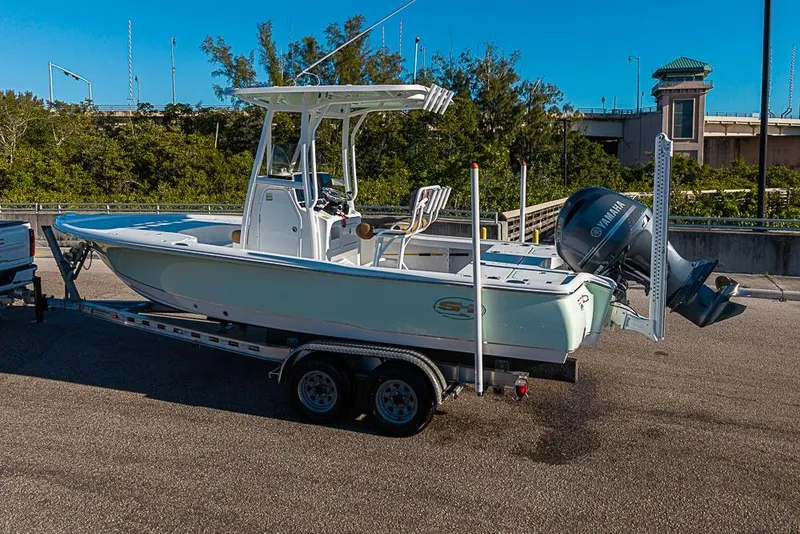 Slide: The Image of 2019 Sea Hunt BX 22 BR boat on trailer with Yamaha outboard motor. - 40