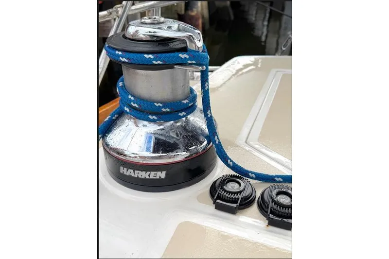 Slide: The Image of Winch with blue rope on 2001 Tartan 3700 sailboat deck. - 11