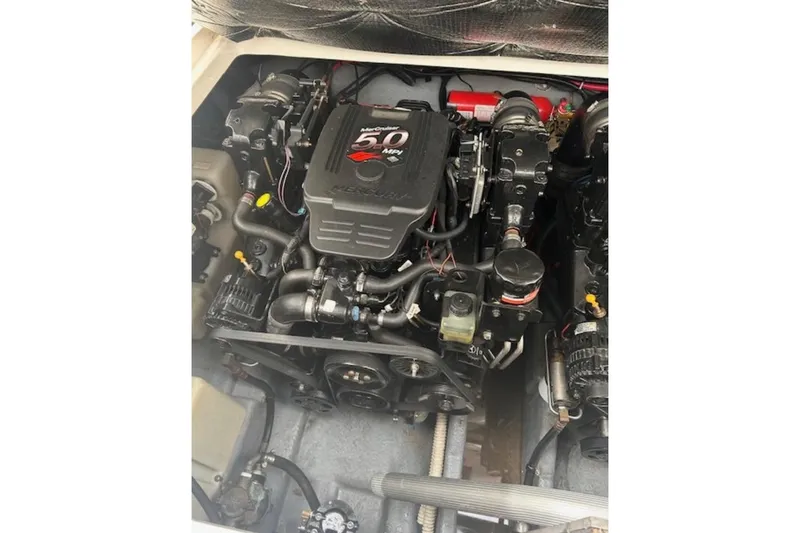 Slide: The Image of Engine compartment of a 2003 Sea Ray Sundancer 280 with MerCruiser 5.0 MPI engine. - 12