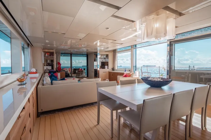 Slide: The Image of Luxurious interior of 2018 Sanlorenzo SL106 yacht with ocean views and modern furnishings. - 25