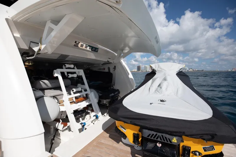 Slide: The Image of Sanlorenzo SL106 yacht garage with jet ski, ocean view, 2018 model. - 26