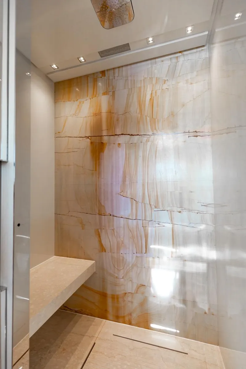 Slide: The Image of Luxurious shower with marble walls in 2018 Sanlorenzo SL106 yacht. - 32
