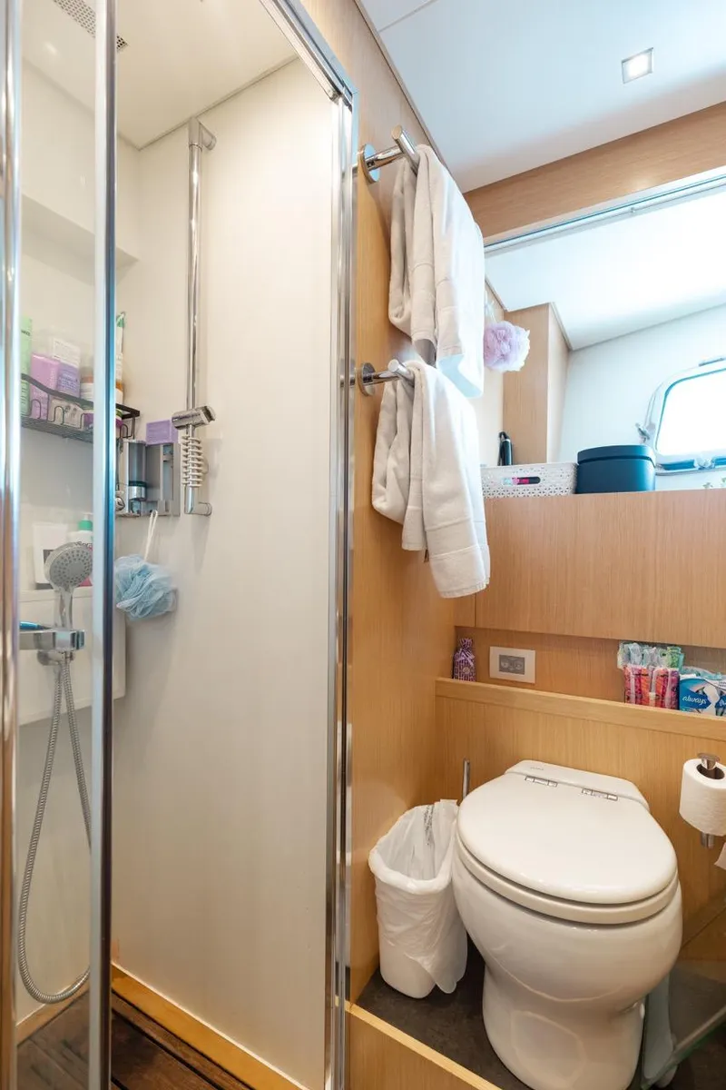 Slide: The Image of Luxurious bathroom on 2018 Sanlorenzo SL106 yacht with shower and modern amenities. - 42