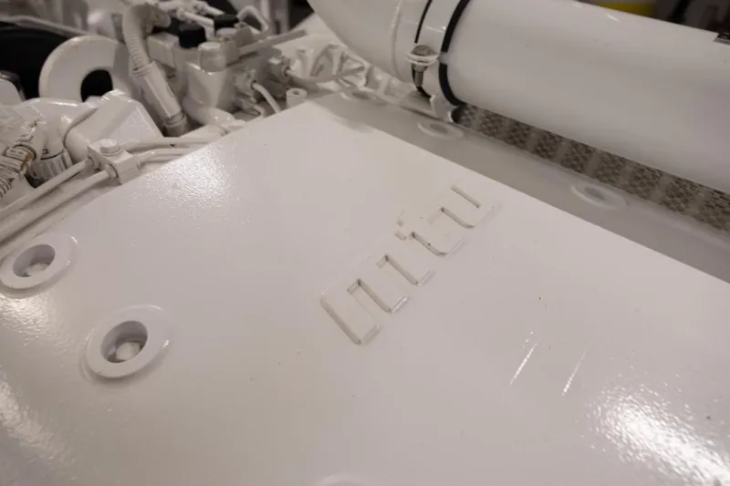 Slide: The Image of Engine detail of 2018 Sanlorenzo SL106 yacht, showcasing mechanical components. - 49