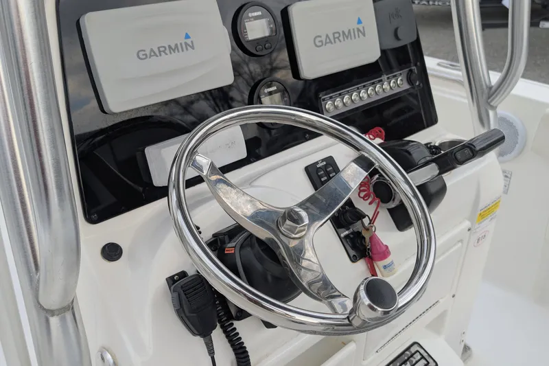 Slide: The Image of Steering console of 2017 Tidewater 210 LXF boat with Garmin navigation system. - 8