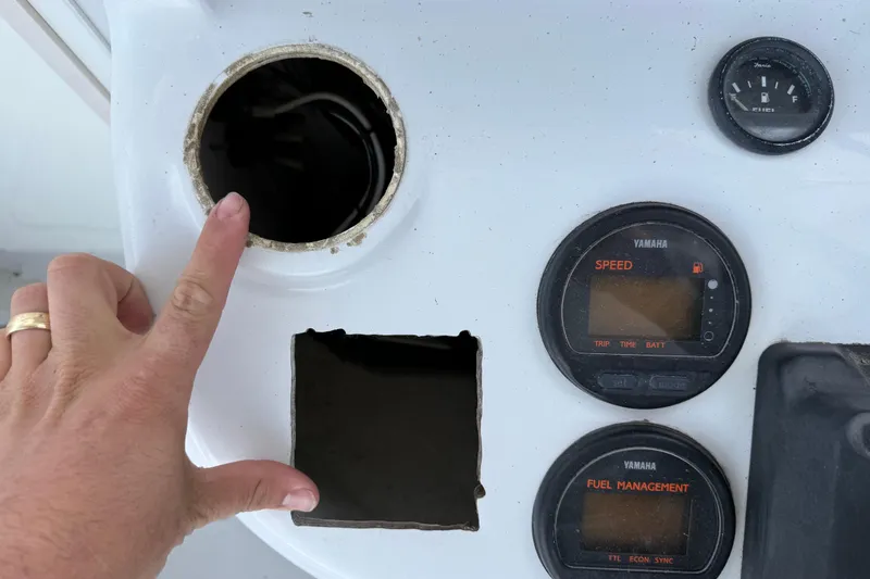 Slide: The Image of Control panel of a 2005 Glacier Bay 2680 Coastal Runner with Yamaha gauges and empty slots. - 36