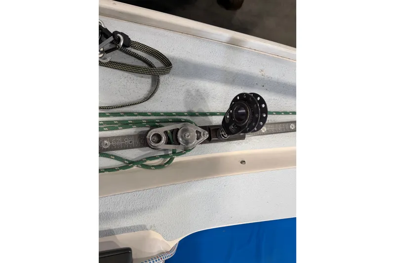 Slide: The Image of Close-up of 2006 J Boats J/100 sailboat deck hardware and rigging. - 45