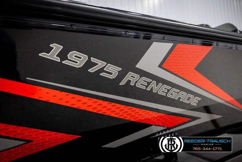 Slide: The Image of 2025 Lund 1975 Renegade boat with bold red and gray graphics. - 48