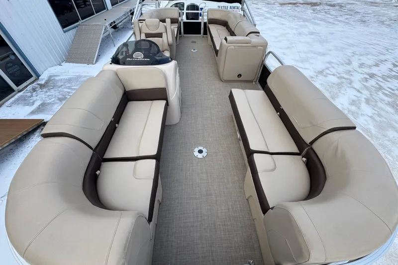 Slide: The Image of 2018 Sun Tracker Party Barge 22 XP3 with spacious seating and modern design. - 7