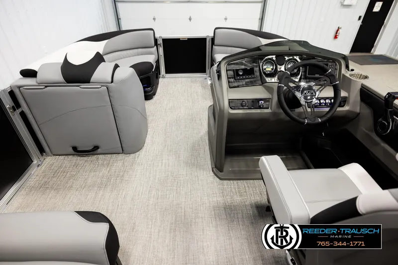 Slide: The Image of Interior of 2026 Avalon LSZ QLS pontoon boat with modern helm and seating. - 17