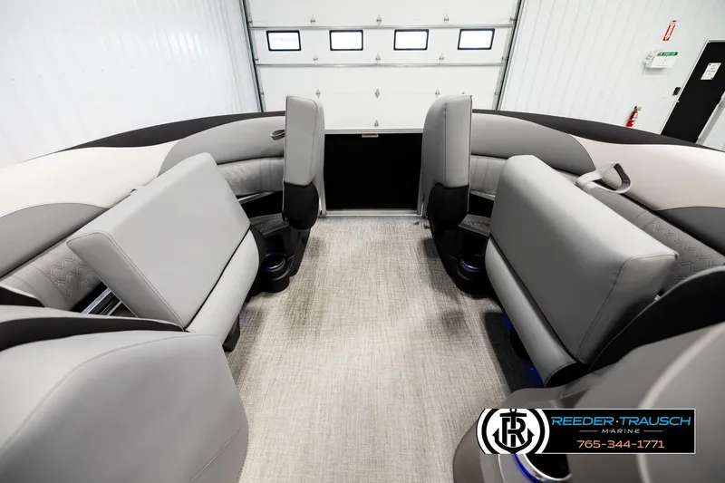 Slide: The Image of 2026 Avalon LSZ QLS boat interior with luxurious gray seating and modern design. - 19