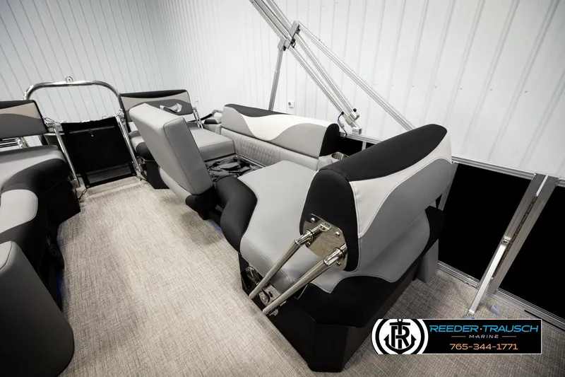 Slide: The Image of 2026 Avalon LSZ QLS boat interior with modern seating and sleek design. - 27