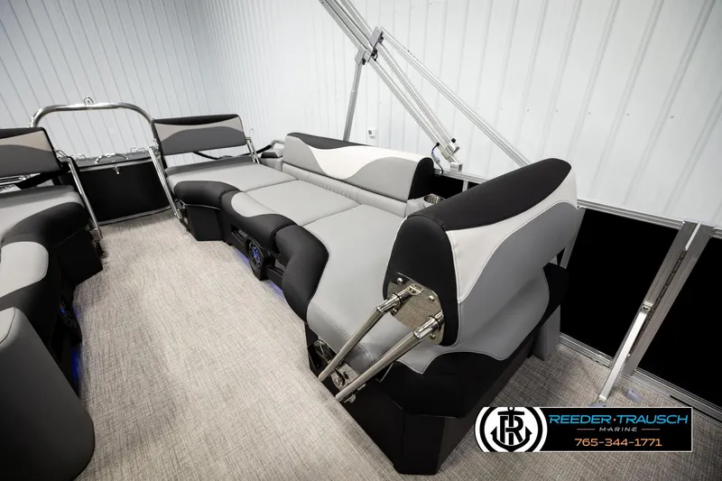 Slide: The Image of 2026 Avalon LSZ QLS pontoon boat interior with luxurious seating and modern design. - 29