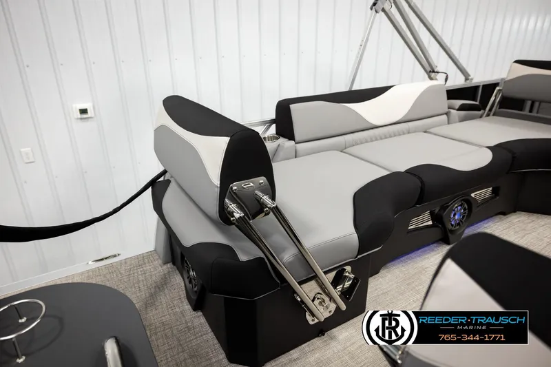 Slide: The Image of 2026 Avalon LSZ QLS boat interior with modern seating and sleek design. - 31