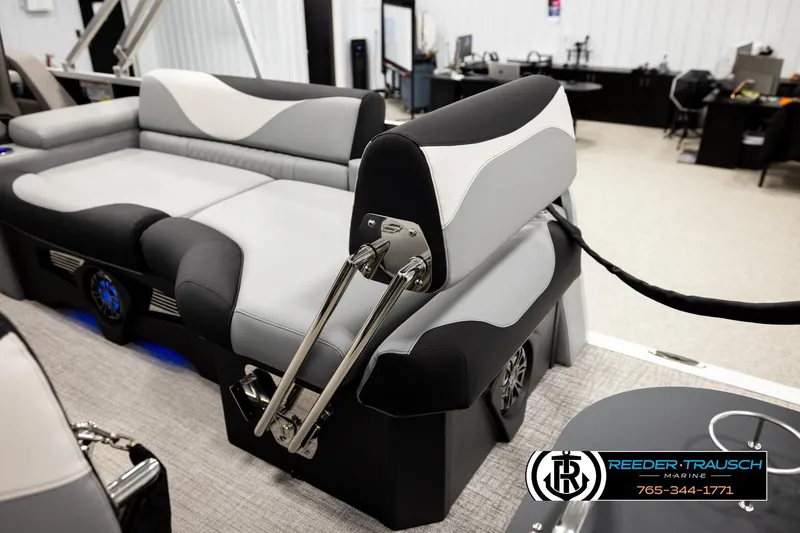 Slide: The Image of Luxurious seating on 2026 Avalon LSZ QLS pontoon boat, featuring modern design and comfort. - 33