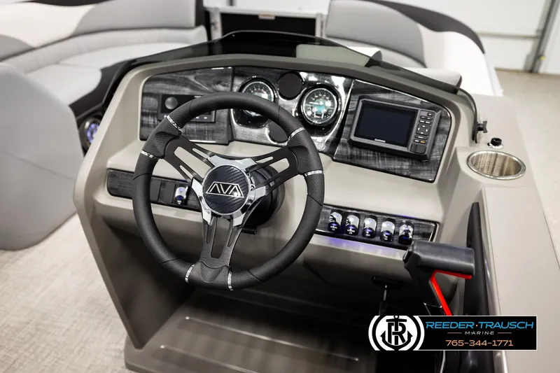 Slide: The Image of Steering console of 2026 Avalon LSZ QLS boat with modern controls and navigation system. - 37