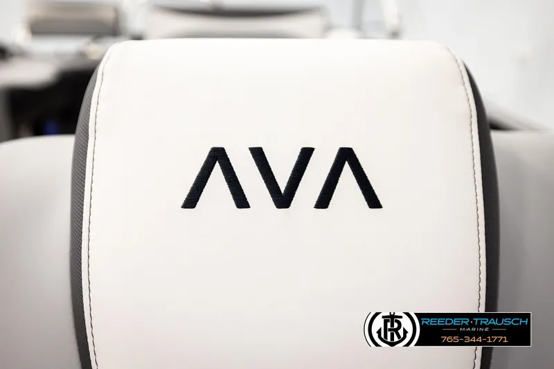 Slide: The Image of 2026 Avalon LSZ QLS boat seat with embroidered logo, Reeder-Trausch Marine branding. - 49