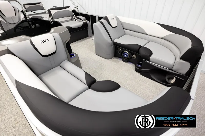 Slide: The Image of Luxurious interior of 2026 Avalon LSZ QLS pontoon boat with plush seating and modern design. - 9