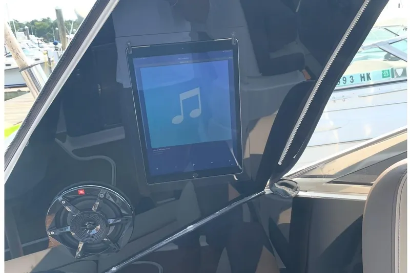 Slide: The Image of 2016 Searay Sundancer 370 boat interior with music system and speaker. - 6