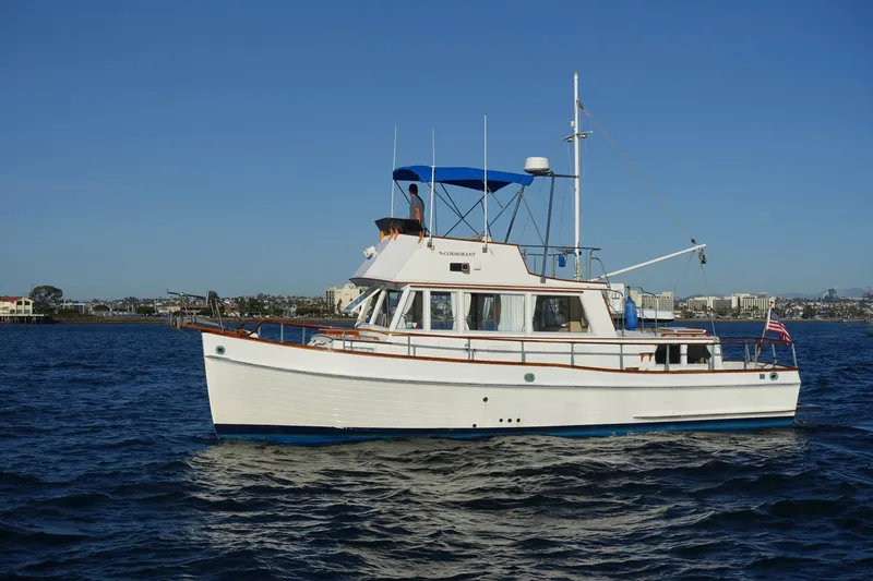 Slide: The Image of 1979 Grand Banks 36 Classic yacht cruising on calm blue waters. - 10