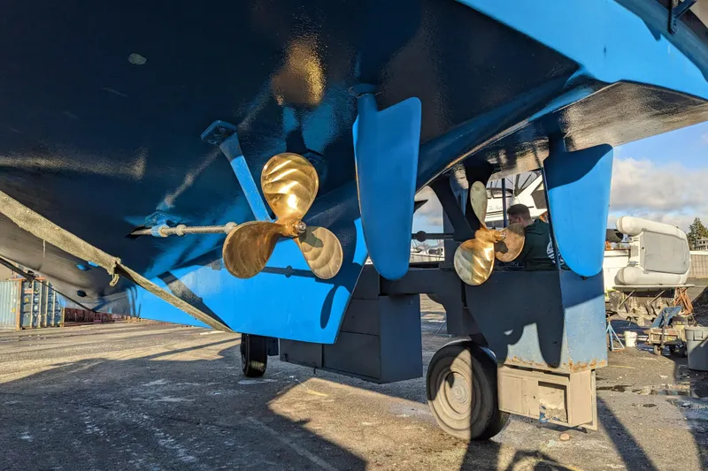 Slide: The Image of Toilet in 1979 Grand Banks 36 Classic boat interior, featuring wooden flooring. - 50