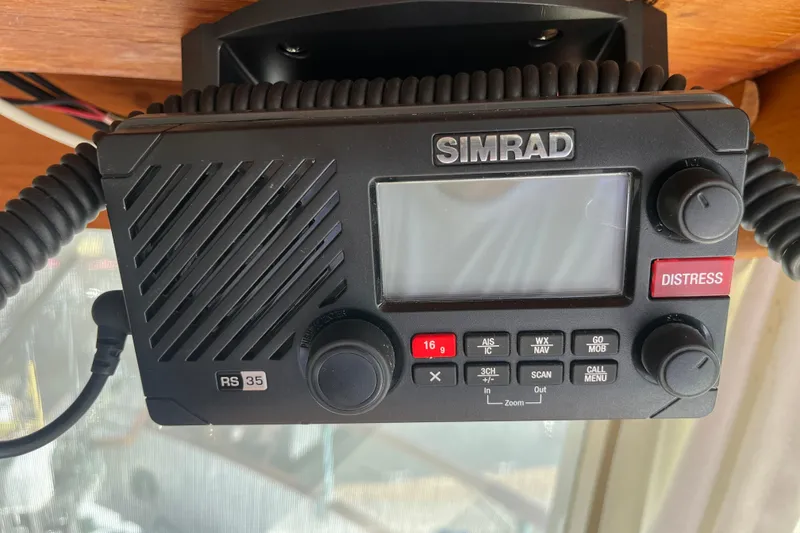 Slide: The Image of Simrad RS35 marine radio on 1979 Grand Banks 36 Classic boat. - 64
