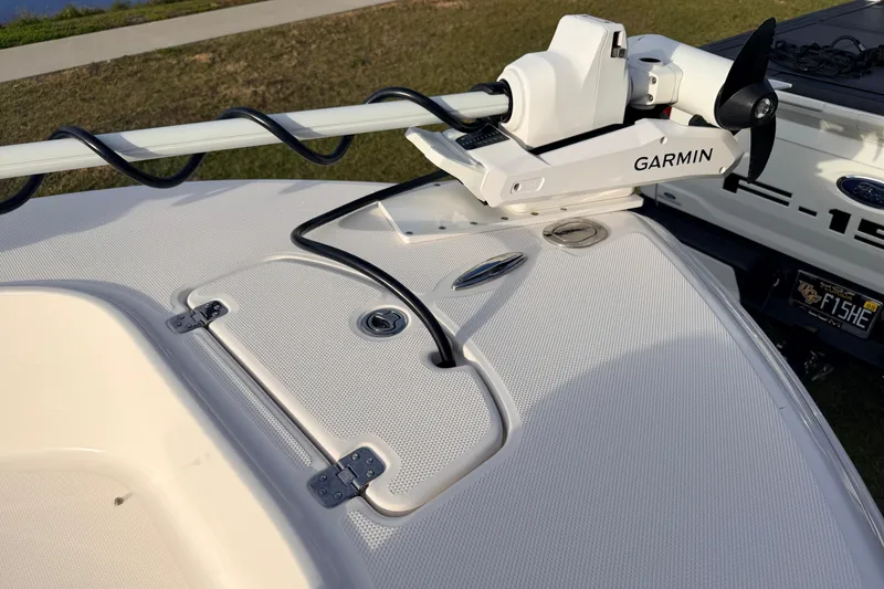 Slide: The Image of 2015 Pioneer 186 Cape Island boat with Garmin trolling motor on deck. - 20