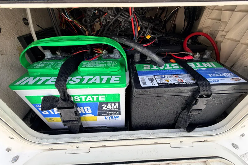 Slide: The Image of Interstate batteries in a 2015 Pioneer 186 Cape Island boat compartment. - 33