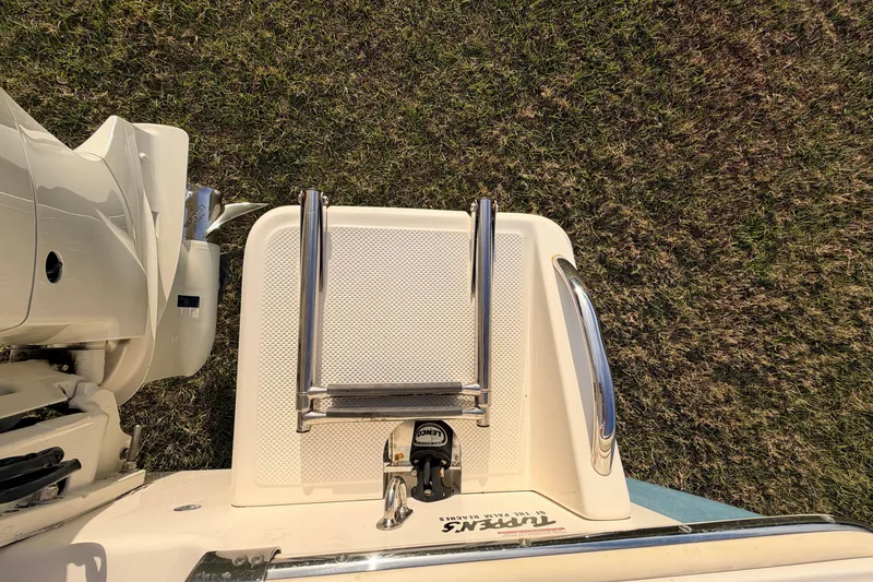 Slide: The Image of 2015 Pioneer 186 Cape Island boat with ladder and motor, viewed from above. - 55