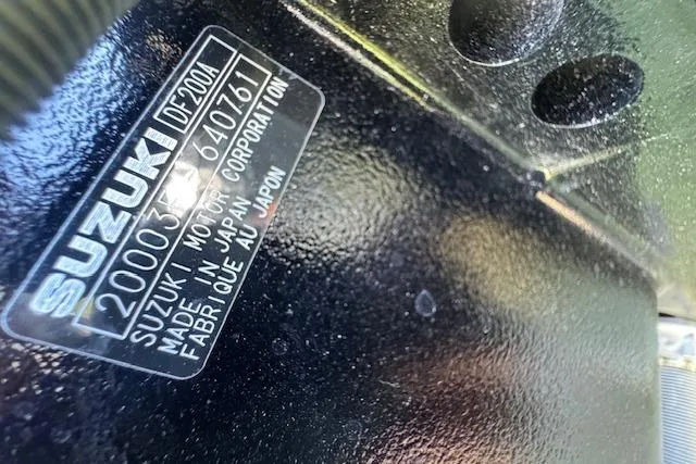 Slide: The Image of Label on Suzuki motor, model DF200A, attached to 2026 Sea Chaser 22 HFC boat. - 13